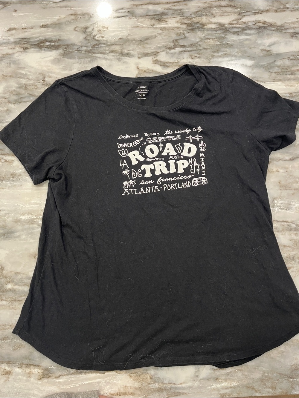 Old Navy Black Graphic 'Road Trip' Tee for Women Size Large
